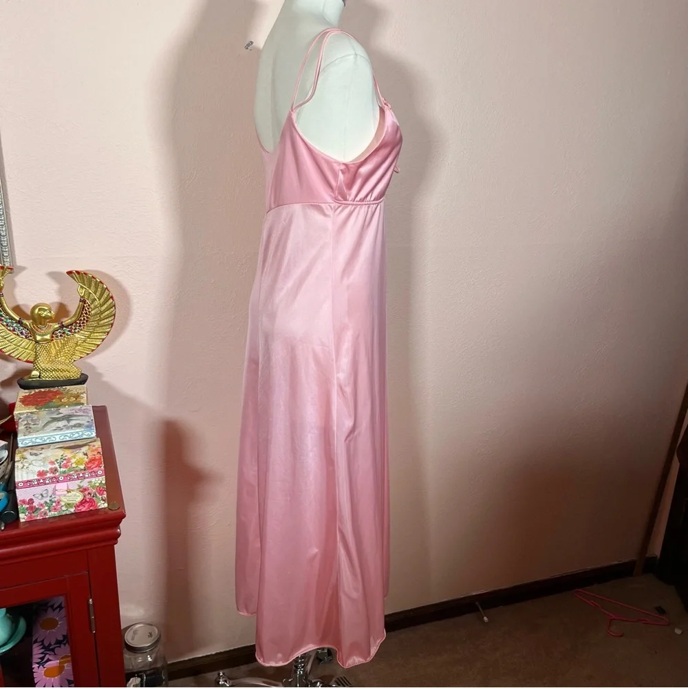 Vintage 1970 Mod Minimalist Pink Satin Feminine Long Slip Dress nightgown - Picture 5 of 16